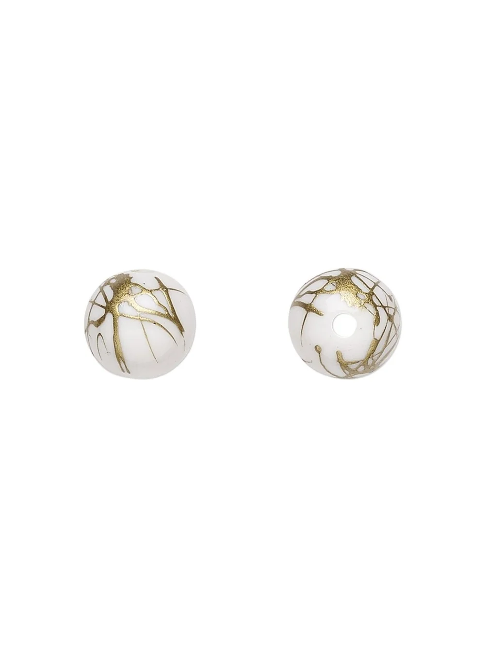 Bulk Lot Off White with Gold Swirls 10mm Round Retro Fancy Acrylic Beads 50 pcs